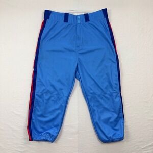 Select Baseball Pants Medium Blue Red Side Stripes Elastic Cuffs Uniform Pockets